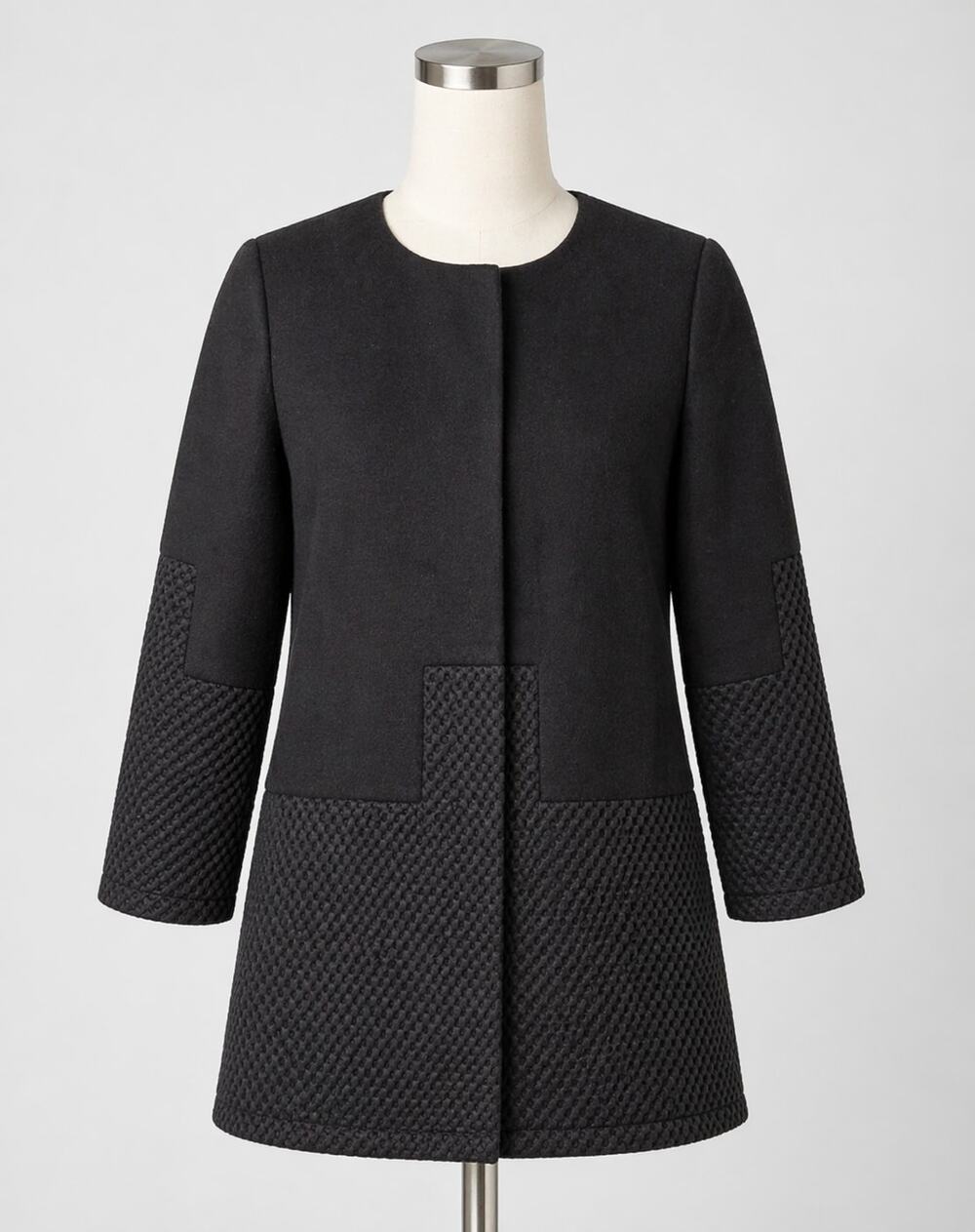 Yan Yan | Black Button Up Jacket Geometric Mesh Details Futuristic